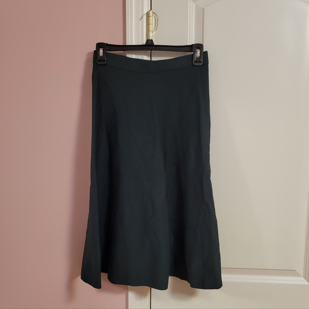 Womens Junee Elegant Dark Green Ribbed A-Line Flared Midi Skirt- XS- Office